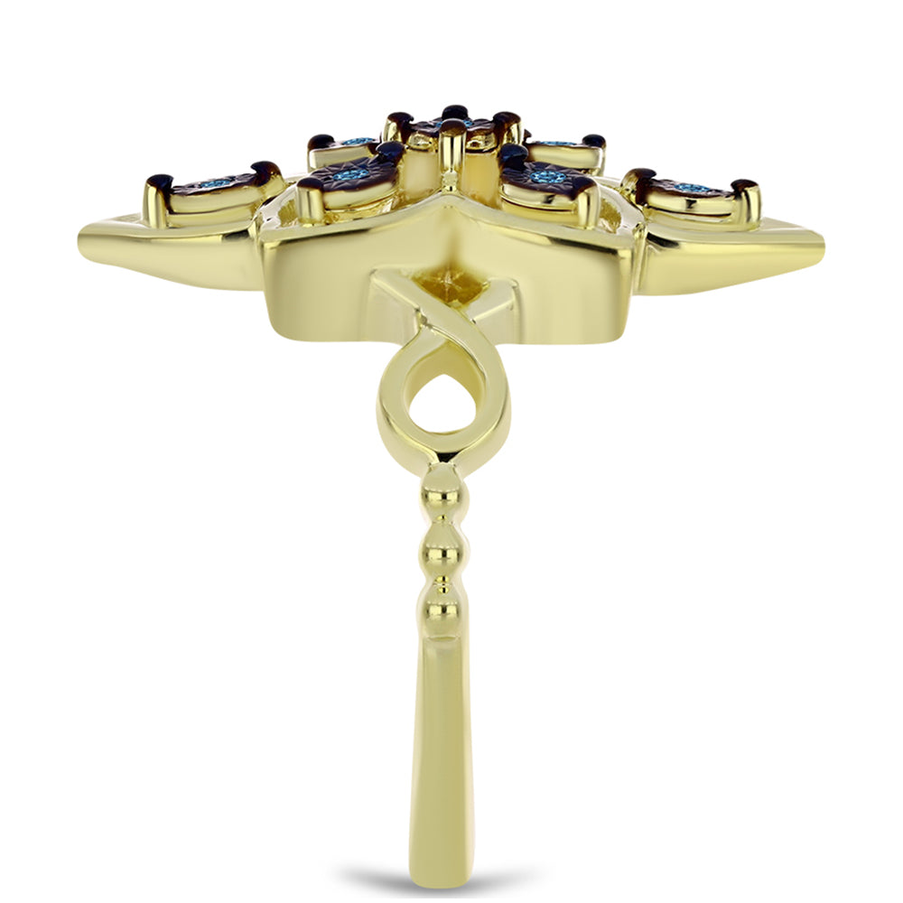 Goldplattierter Silberring mit blauem tanzendem Diamanten