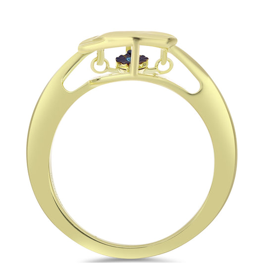 Goldplattierter Silberring mit blauem tanzendem Diamanten