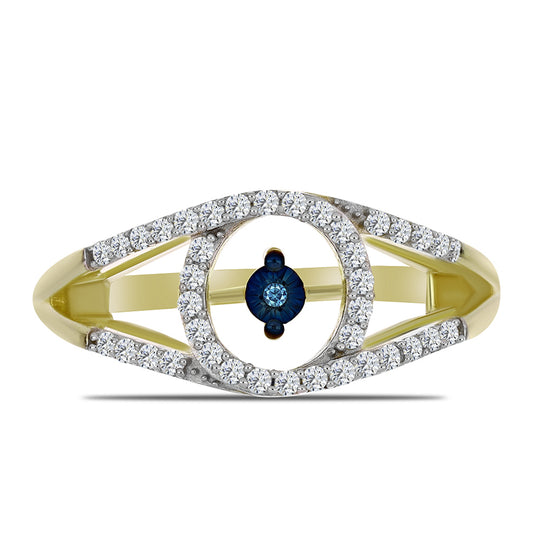 Goldplattierter Silberring mit blauem tanzendem Diamanten und weißem Topas