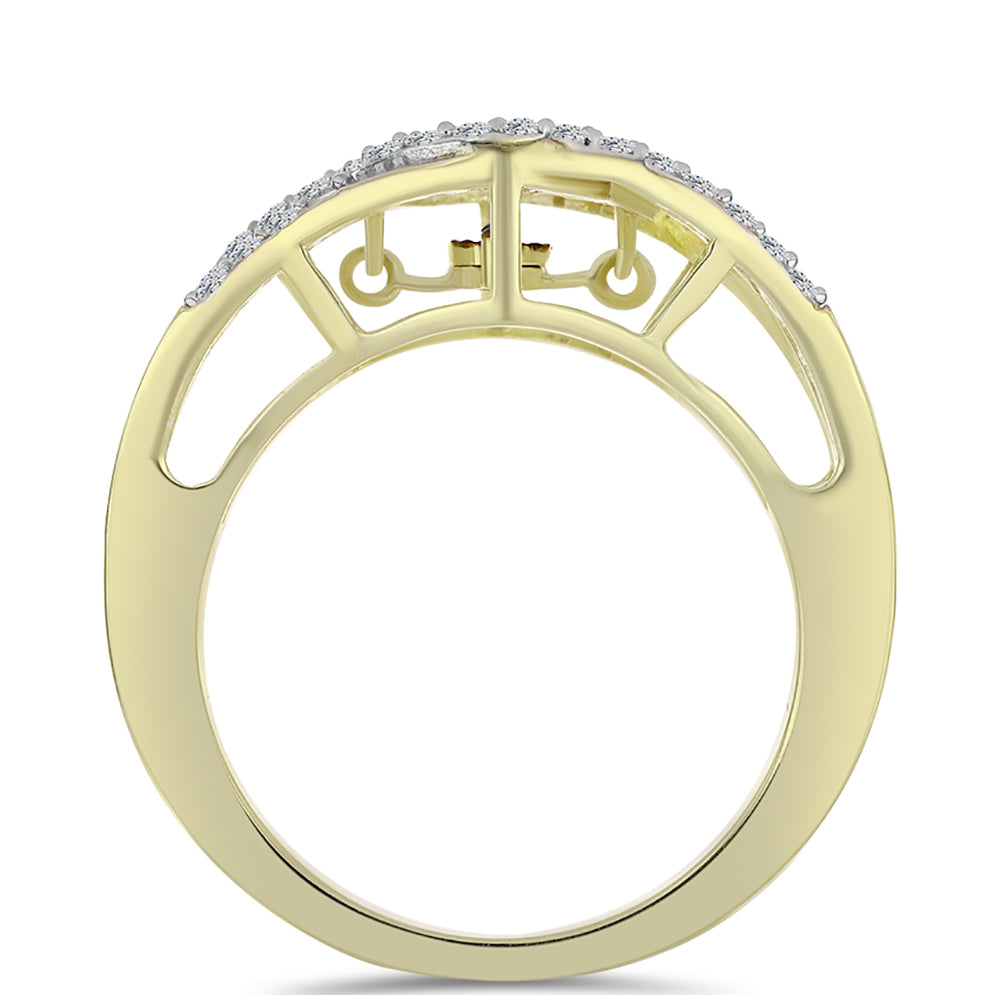 Goldplattierter Silberring mit blauem tanzendem Diamanten und weißem Topas 2 