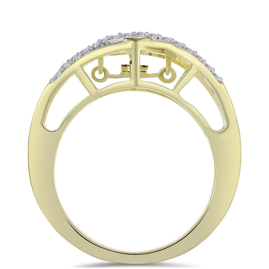 Goldplattierter Silberring mit blauem tanzendem Diamanten und weißem Topas