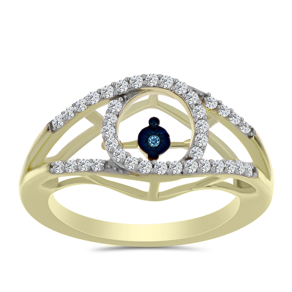 Goldplattierter Silberring mit blauem tanzendem Diamanten und weißem Topas 3 