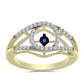 Goldplattierter Silberring mit blauem tanzendem Diamanten und weißem Topas