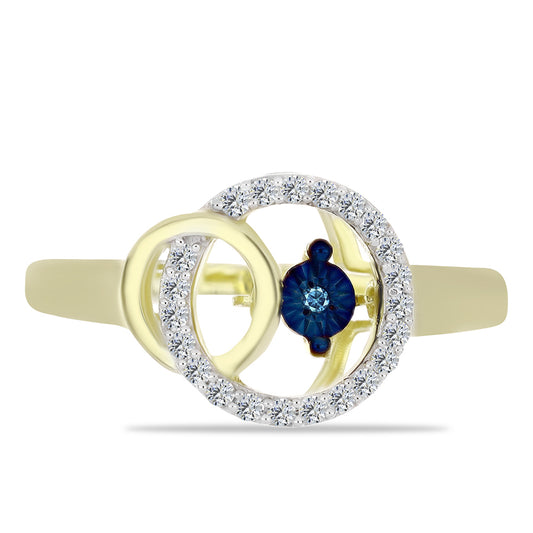 Goldplattierter Silberring mit blauem tanzendem Diamanten und weißem Topas