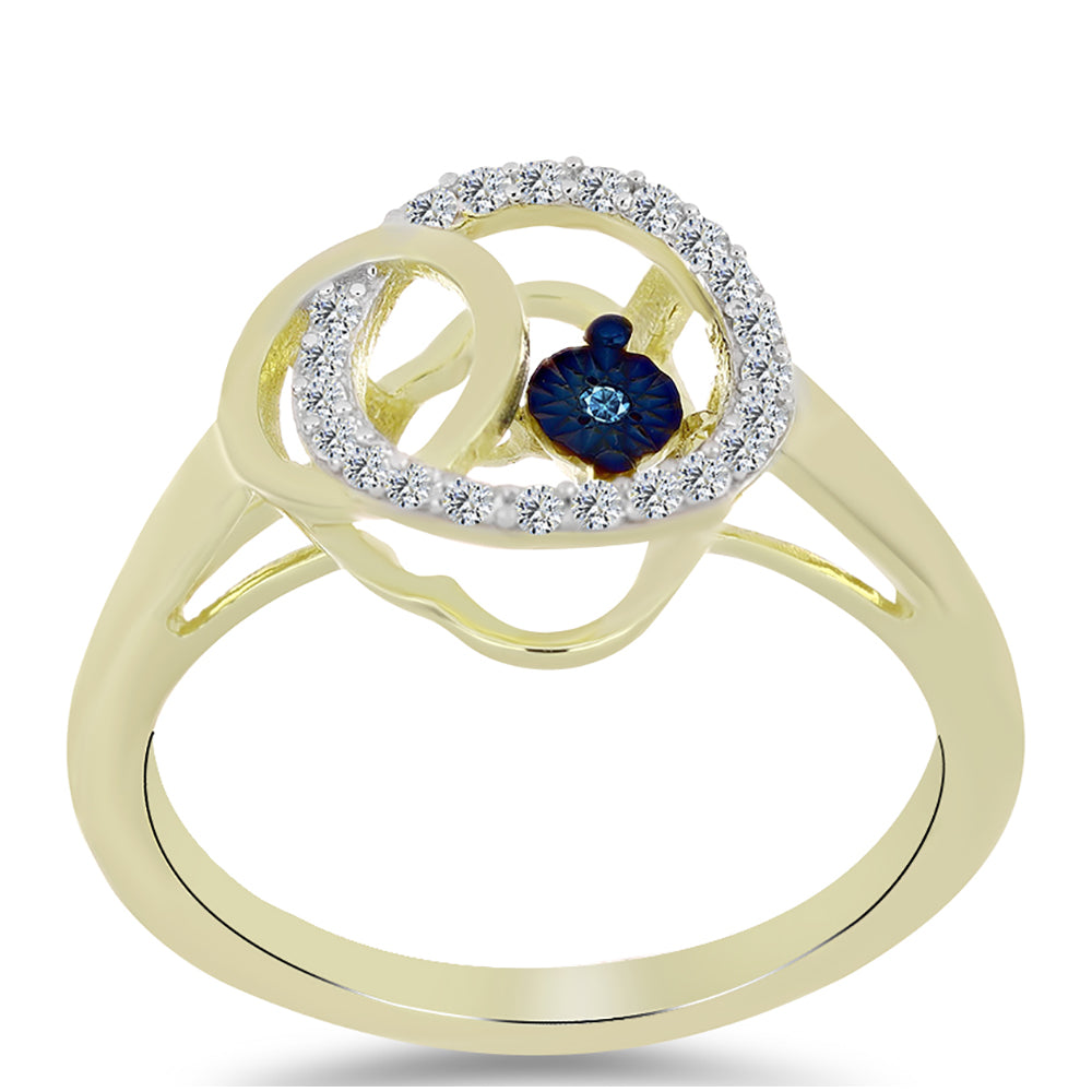 Goldplattierter Silberring mit blauem tanzendem Diamanten und weißem Topas