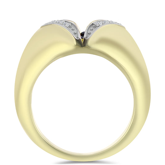 Goldplattierter Silberring mit blauem tanzendem Diamanten und weißem Topas