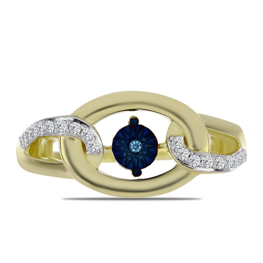 Goldplattierter Silberring mit blauem tanzendem Diamanten und weißem Topas