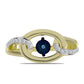 Goldplattierter Silberring mit blauem tanzendem Diamanten und weißem Topas