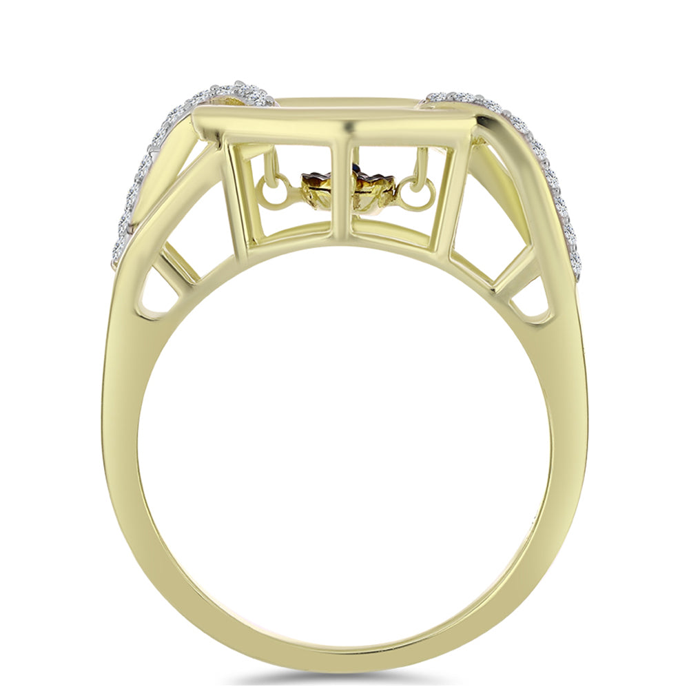 Goldplattierter Silberring mit blauem tanzendem Diamanten und weißem Topas 2 