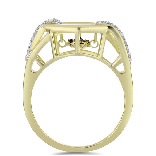 Goldplattierter Silberring mit blauem tanzendem Diamanten und weißem Topas