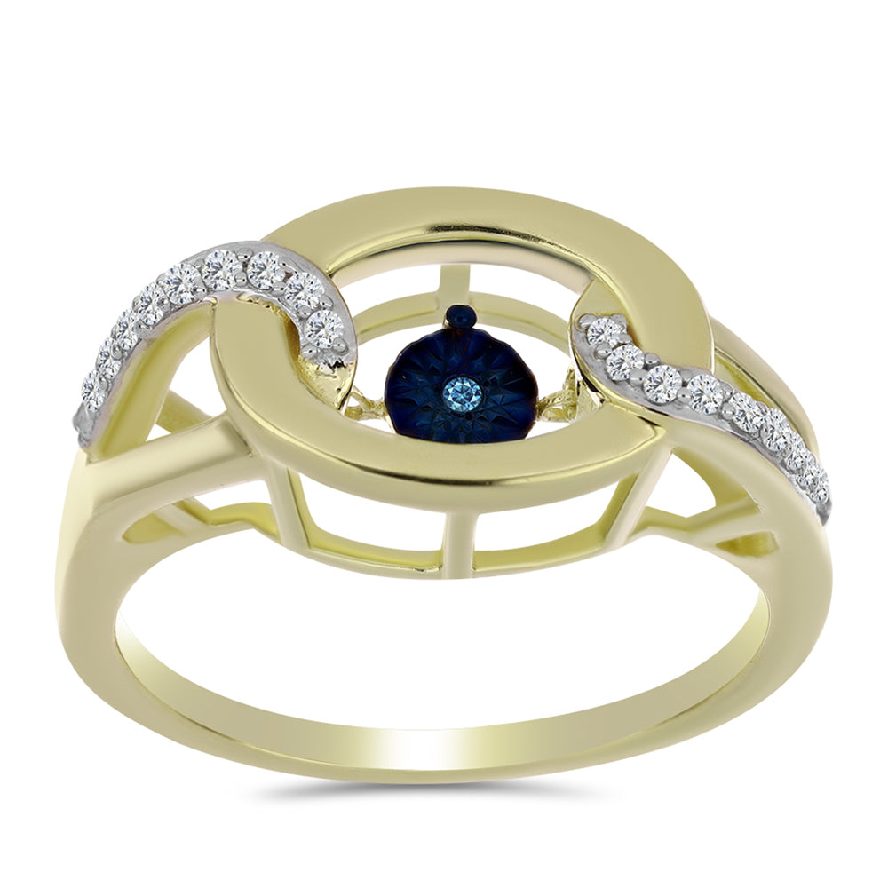 Goldplattierter Silberring mit blauem tanzendem Diamanten und weißem Topas 3 