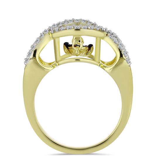 Goldplattierter Silberring mit blauem tanzendem Diamanten und weißem Topas