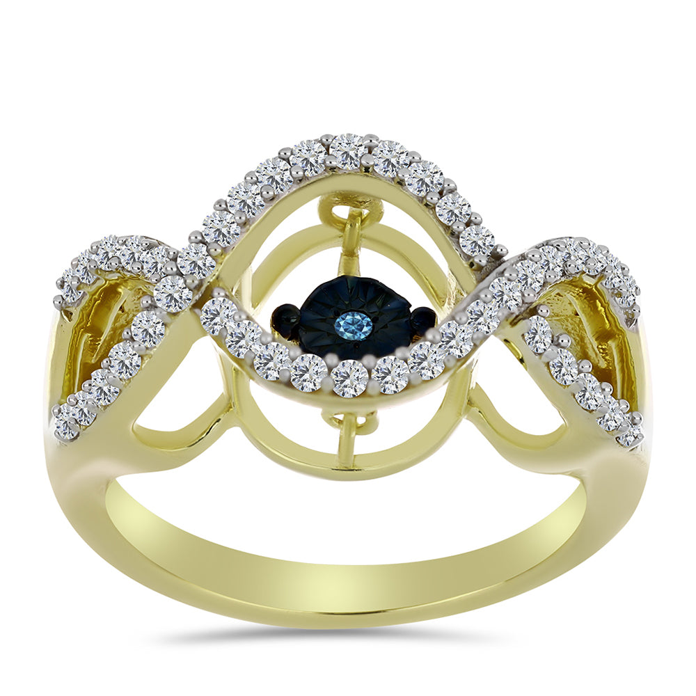Goldplattierter Silberring mit blauem tanzendem Diamanten und weißem Topas 3 