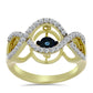 Goldplattierter Silberring mit blauem tanzendem Diamanten und weißem Topas