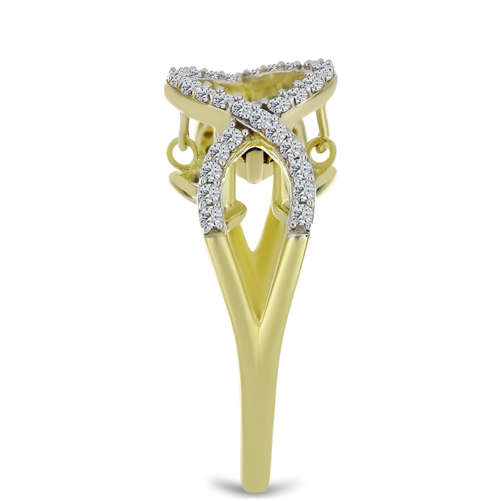 Goldplattierter Silberring mit blauem tanzendem Diamanten und weißem Topas 4 