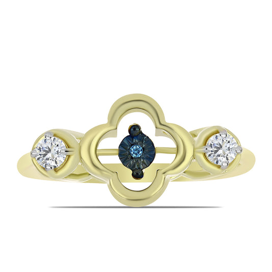 Goldplattierter Silberring mit blauem tanzendem Diamanten und weißem Topas