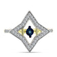 Goldplattierter Silberring mit blauem tanzendem Diamanten und weißem Topas