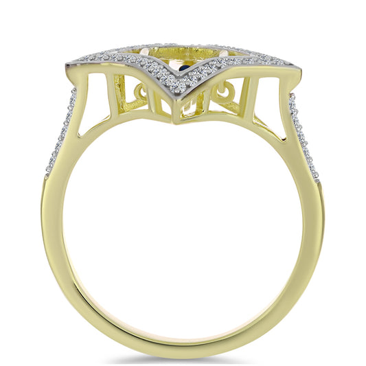 Goldplattierter Silberring mit blauem tanzendem Diamanten und weißem Topas