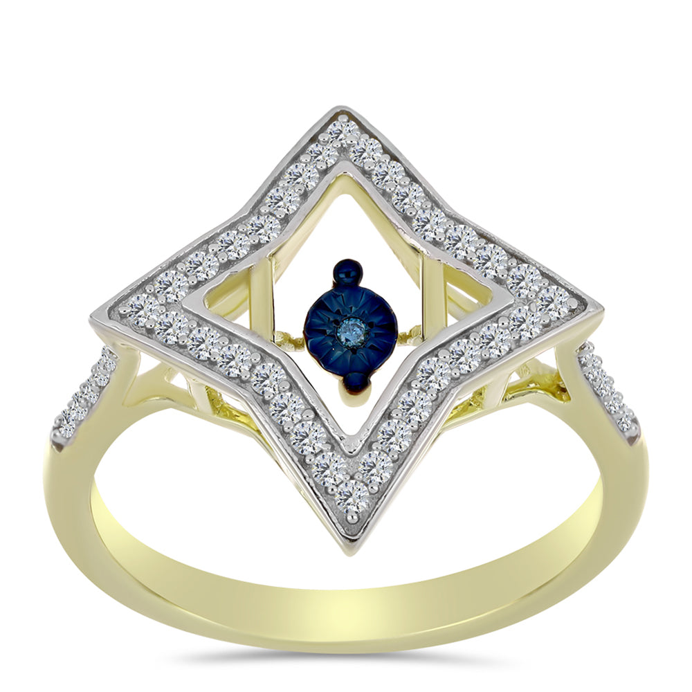 Goldplattierter Silberring mit blauem tanzendem Diamanten und weißem Topas 3 