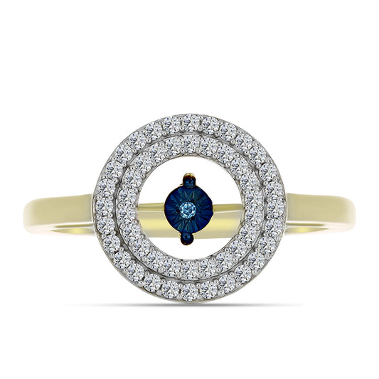 Goldplattierter Silberring mit blauem tanzendem Diamanten und weißem Topas
