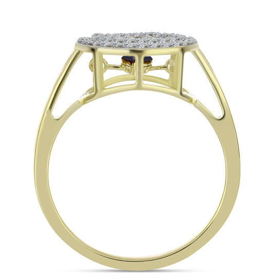 Goldplattierter Silberring mit blauem tanzendem Diamanten und weißem Topas