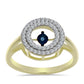 Goldplattierter Silberring mit blauem tanzendem Diamanten und weißem Topas