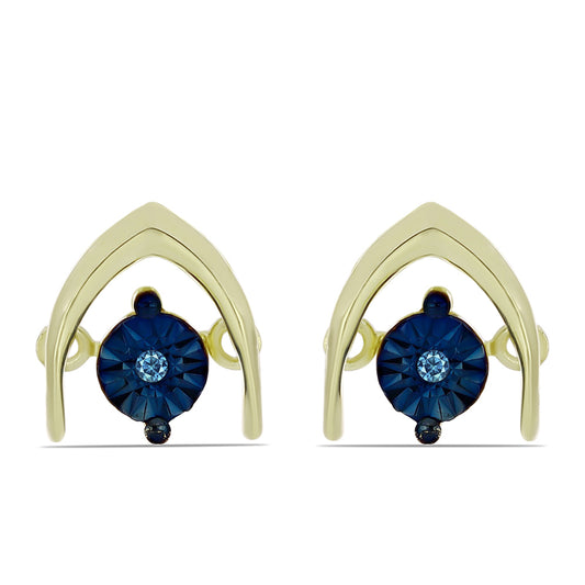 Goldplattierte Silberohrringe mit blauem tanzendem Diamanten