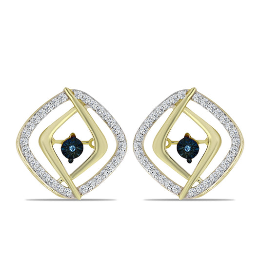 Goldplattierte Silberohrringe mit blauem tanzendem Diamanten und weißem Topas