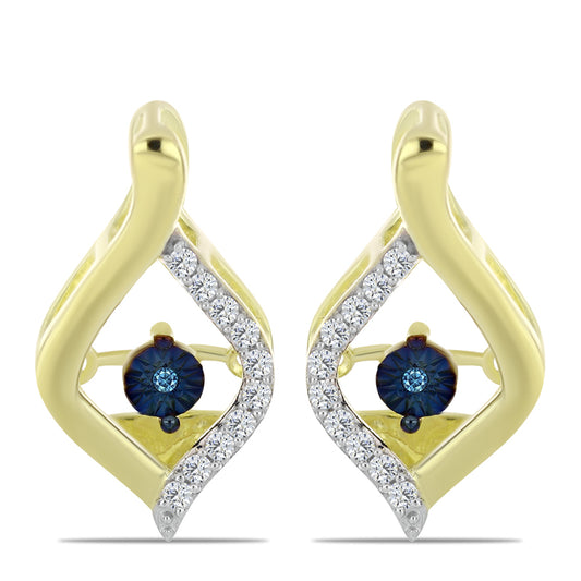 Goldplattierte Silberohrringe mit blauem tanzendem Diamanten und weißem Topas