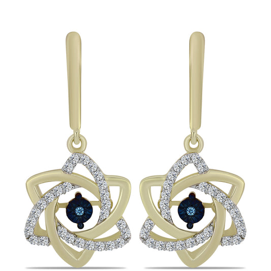 Goldplattierte Silberohrringe mit blauem tanzendem Diamanten und weißem Topas