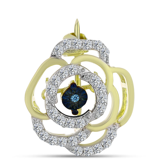 Goldplattierte Silberbrosche mit blauem tanzendem Diamanten und weißem Topas