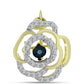 Goldplattierte Silberbrosche mit blauem tanzendem Diamanten und weißem Topas
