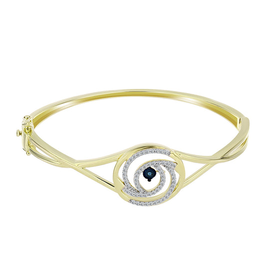 Goldplattierter Silberarmreif mit blauem tanzendem Diamanten und weißem Topas