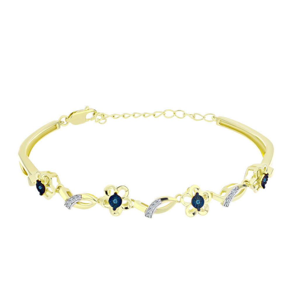 Goldplattierter Silberarmreif mit blauem tanzendem Diamanten und weißem Topas