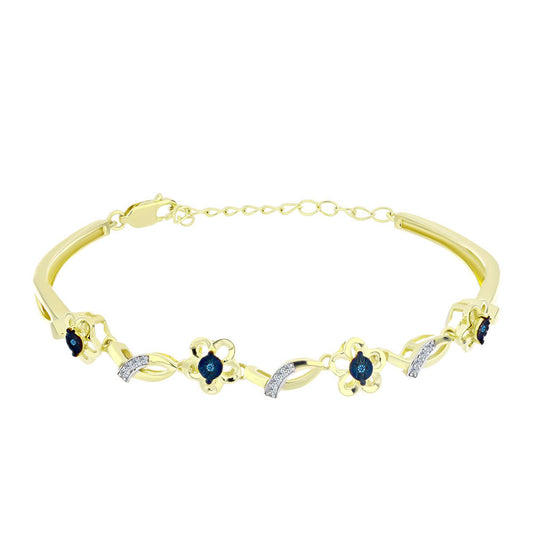 Goldplattierter Silberarmreif mit blauem tanzendem Diamanten und weißem Topas