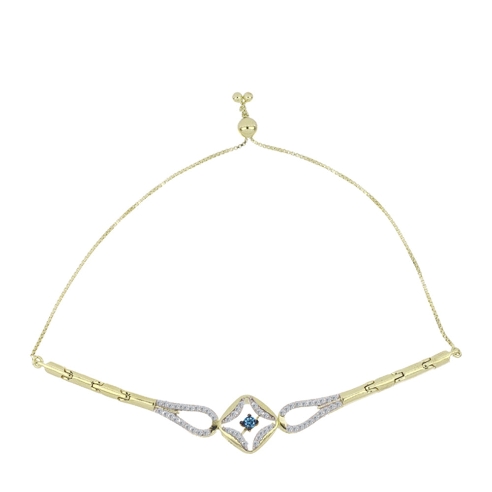 Goldplattiertes Silberarmband mit blauem tanzendem Diamanten und weißem Topas 1 