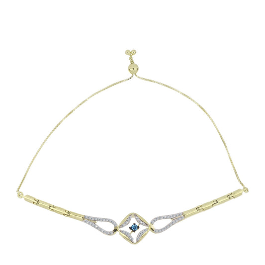 Goldplattiertes Silberarmband mit blauem tanzendem Diamanten und weißem Topas