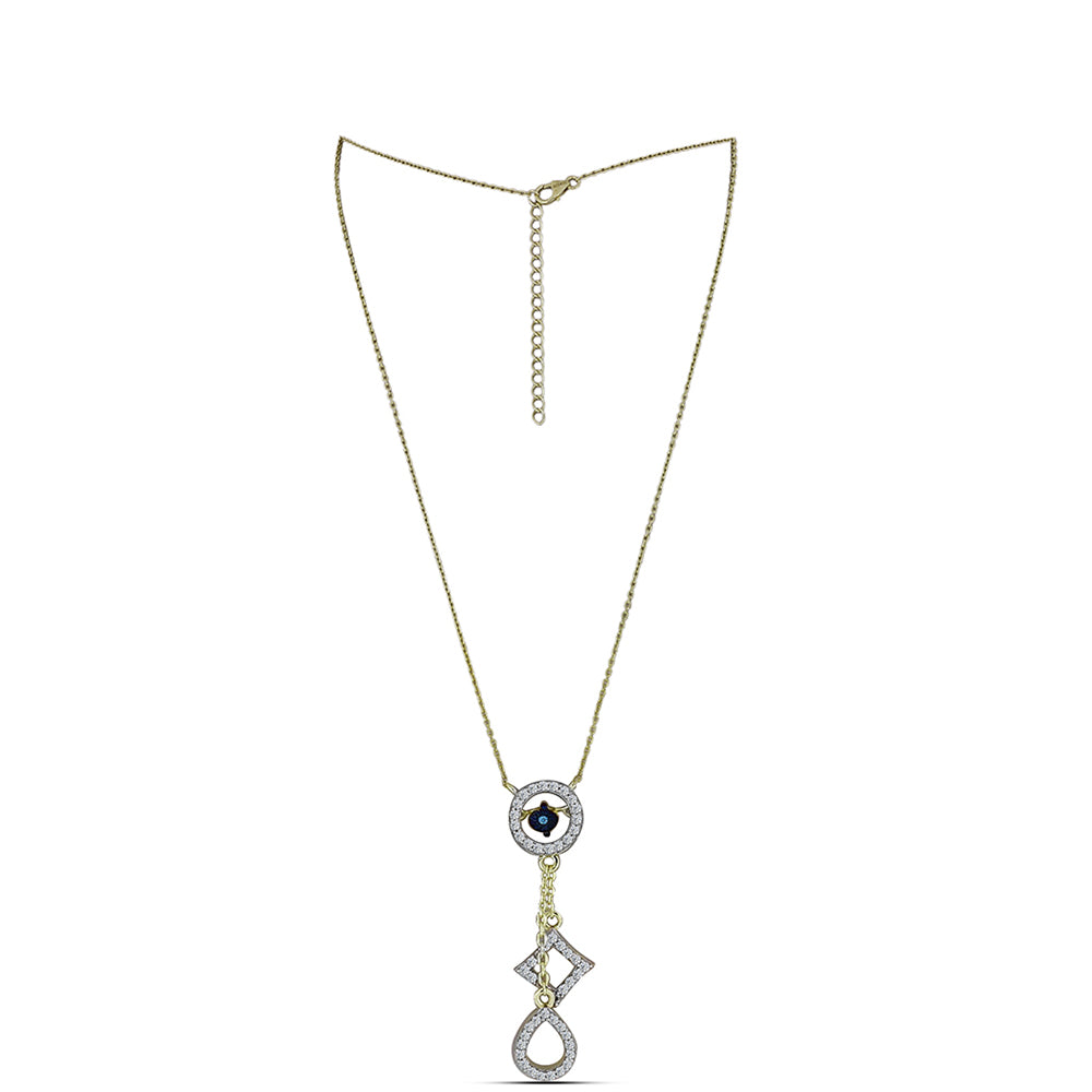 Goldplattierte Silberhalskette mit blauem tanzendem Diamanten und weißem Topas 1 