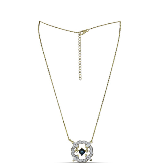 Goldplattierte Silberhalskette mit blauem tanzendem Diamanten und weißem Topas