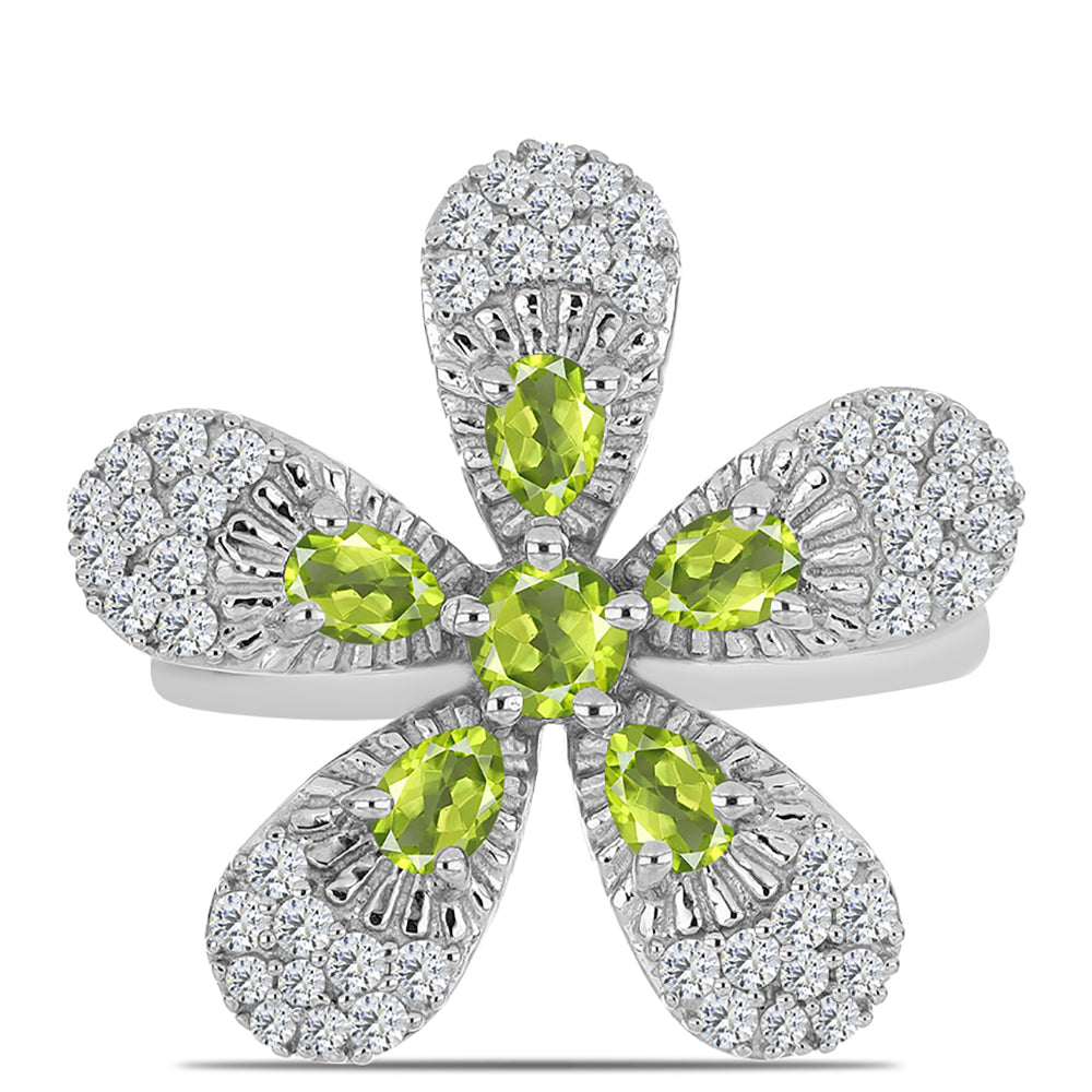 Silberring mit Peridot aus Changbai und weißem Topas 1 