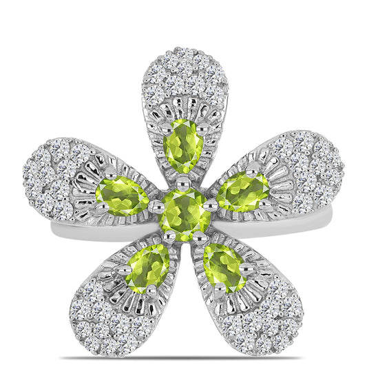 Silberring mit Peridot aus Changbai und weißem Topas