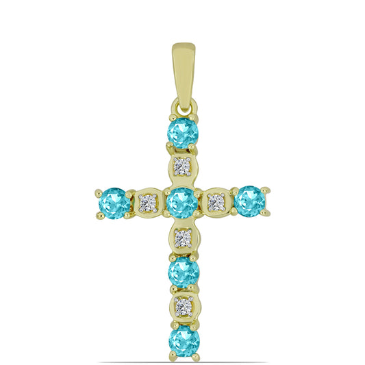 Goldplattierter Silberanhänger mit Paraiba Quarz und weißem Topas