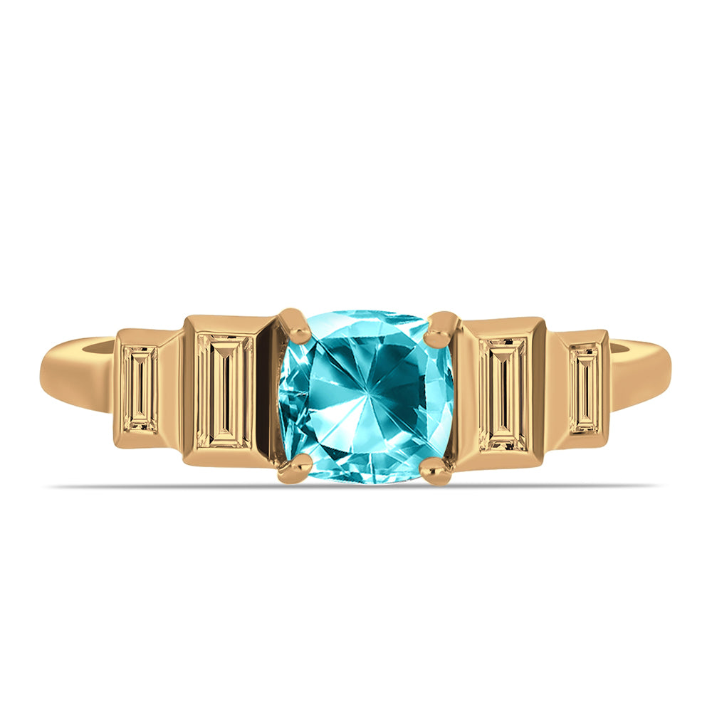 Goldplattierter Silberring mit Paraiba Quarz und weißem Zirkon 2 