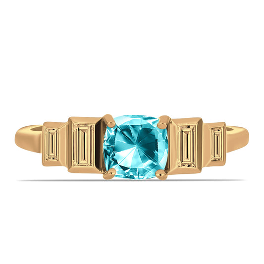 Goldplattierter Silberring mit Paraiba Quarz und weißem Zirkon
