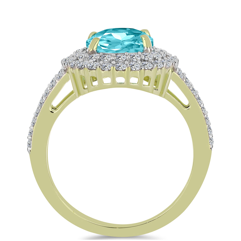 Goldplattierter Silberring mit Paraiba Quarz und weißem Topas