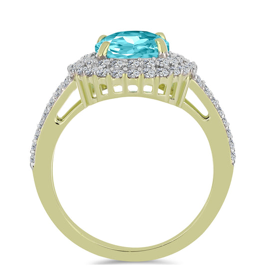 Goldplattierter Silberring mit Paraiba Quarz und weißem Topas