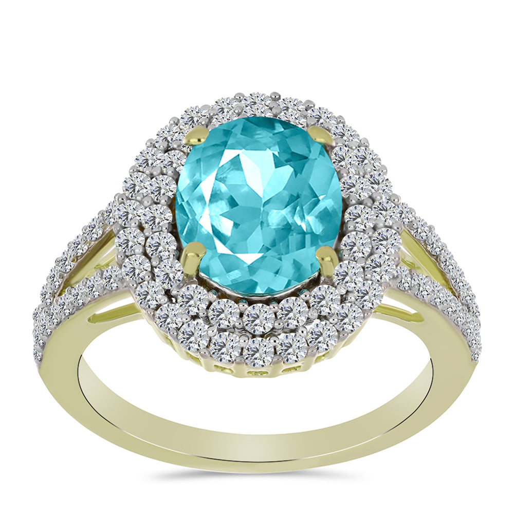 Goldplattierter Silberring mit Paraiba Quarz und weißem Topas