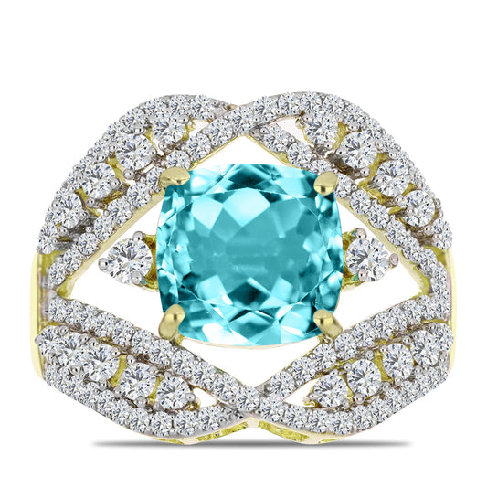 Goldplattierter Silberring mit Paraiba Quarz und weißem Topas