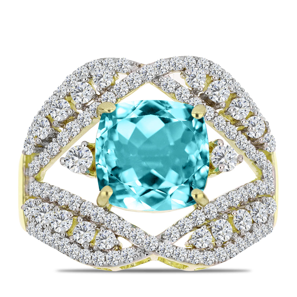 Goldplattierter Silberring mit Paraiba Quarz und weißem Topas 5 