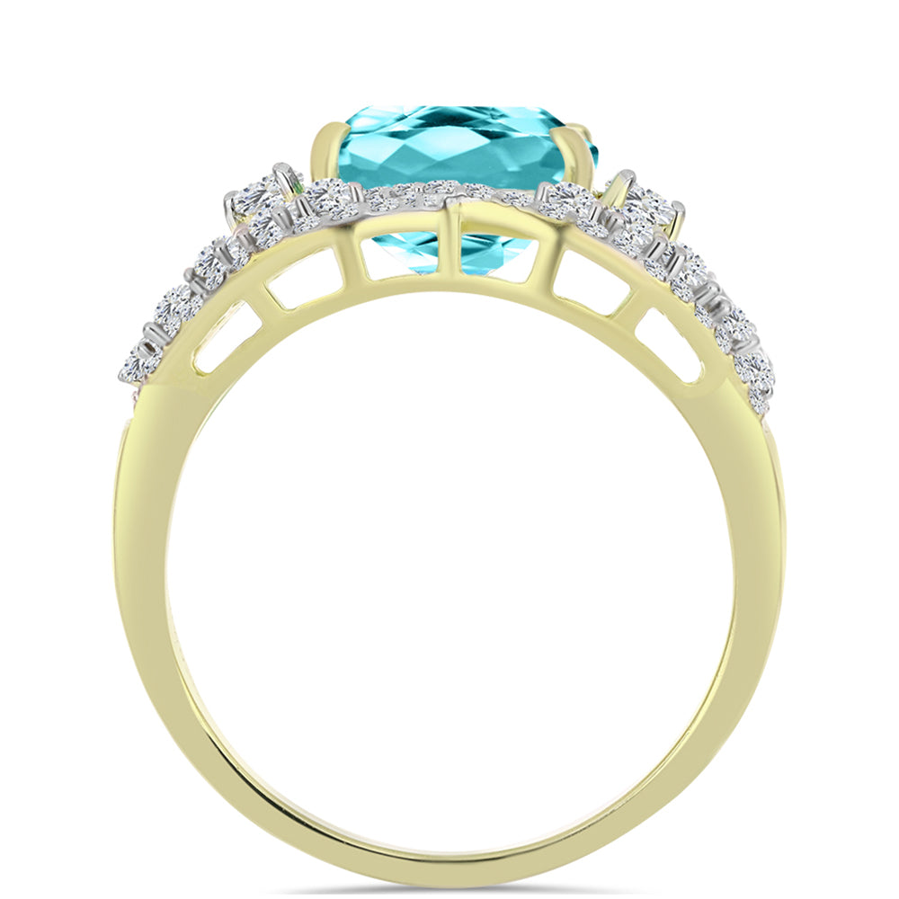 Goldplattierter Silberring mit Paraiba Quarz und weißem Topas 6 